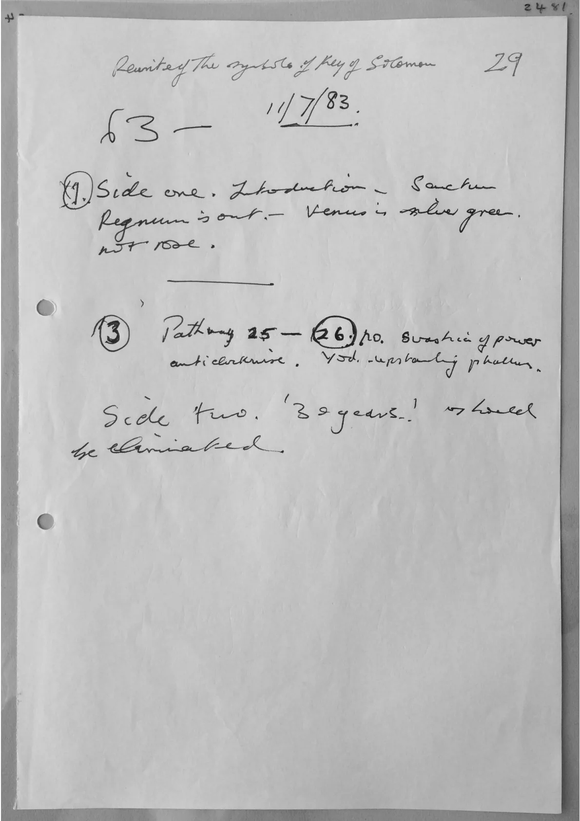 Alex Sanders handwritten notes. Doc 2481
