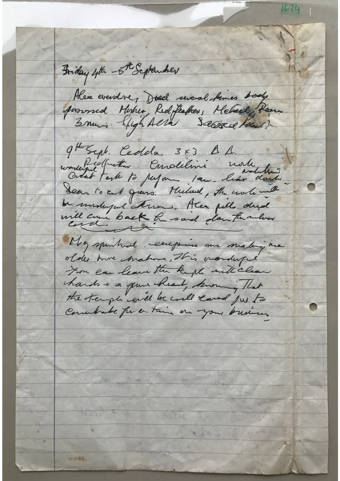 Alex Sanders' Handwritten Notes, Document 1674