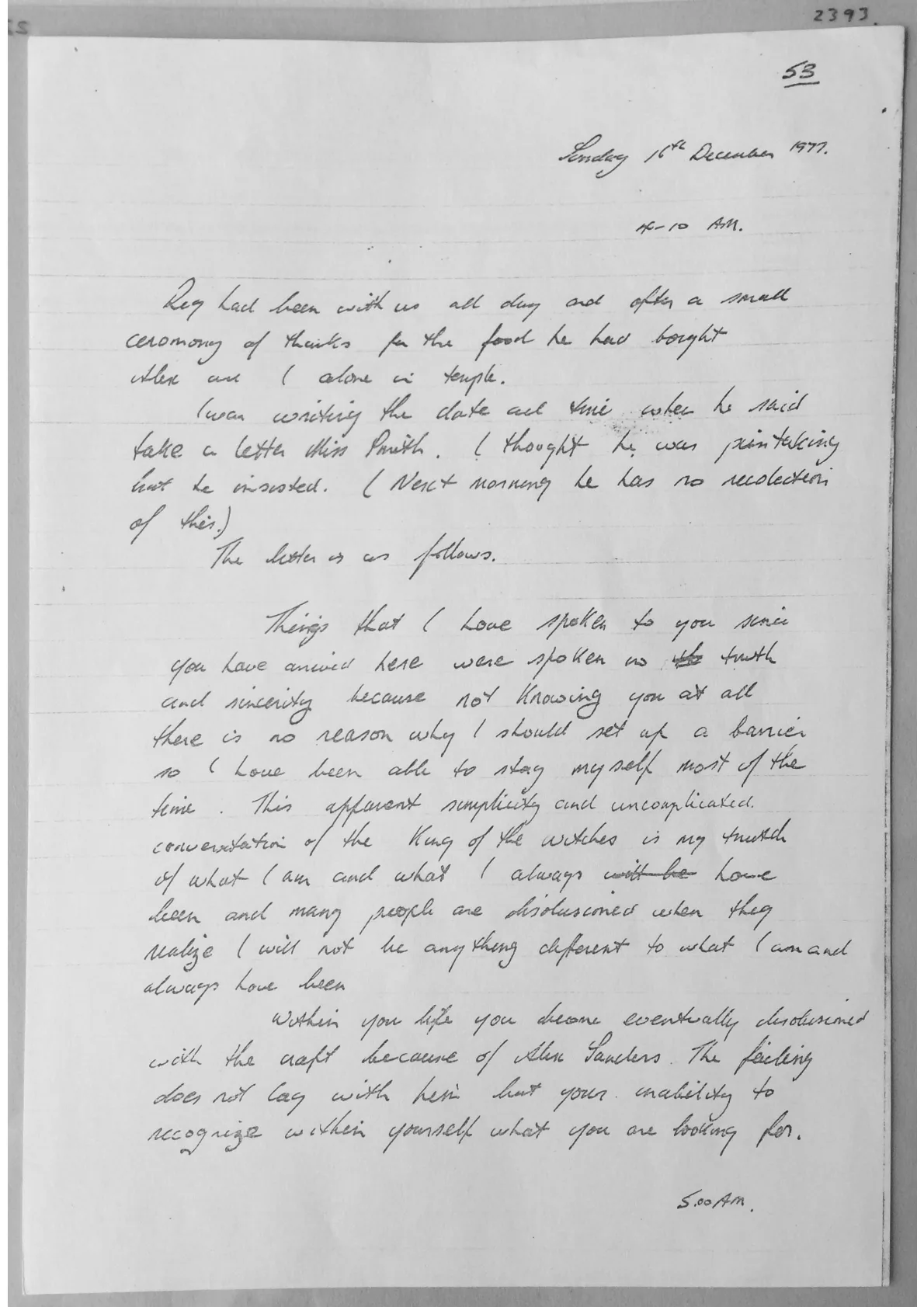 Alex Sanders notes. Doc 2393
