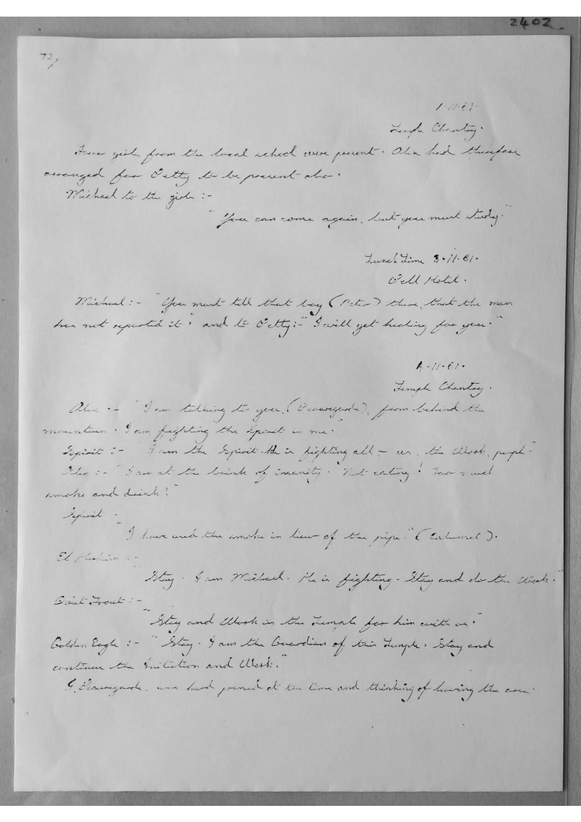 Alex Sanders trance notes. Doc 2402