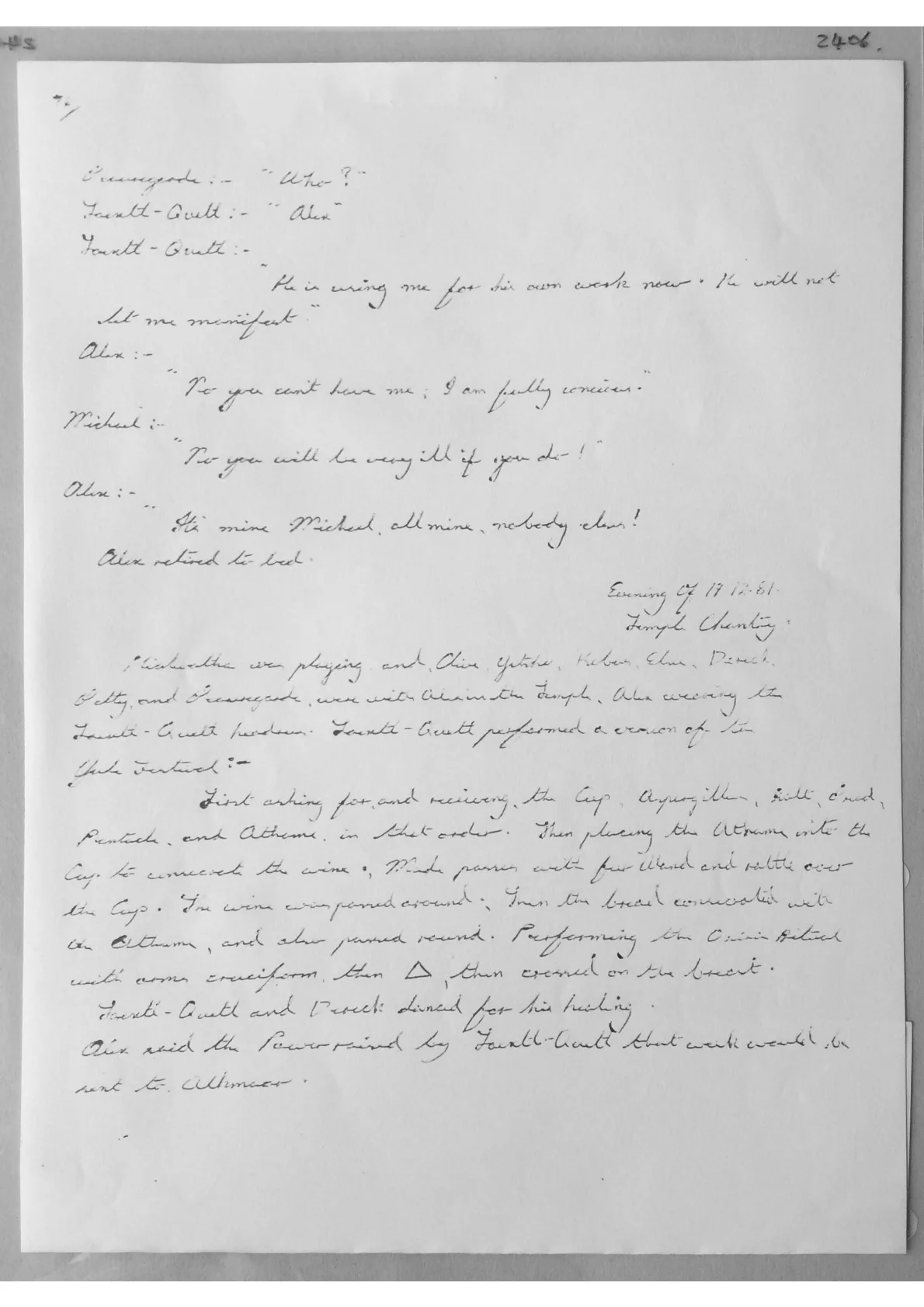 Alex Sanders trance notes. Doc 2406