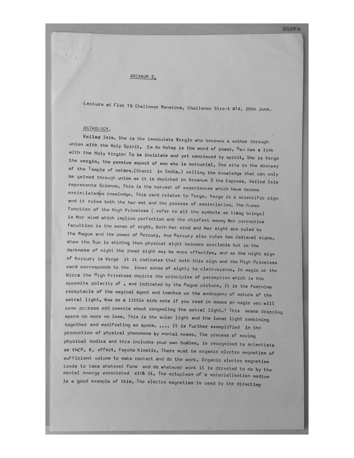 Arcanum 2 lecture. Document 2325A-C