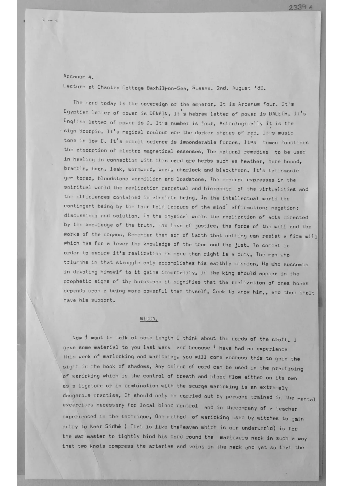 Lecture - Arcanum 4, document 2339 a/b
