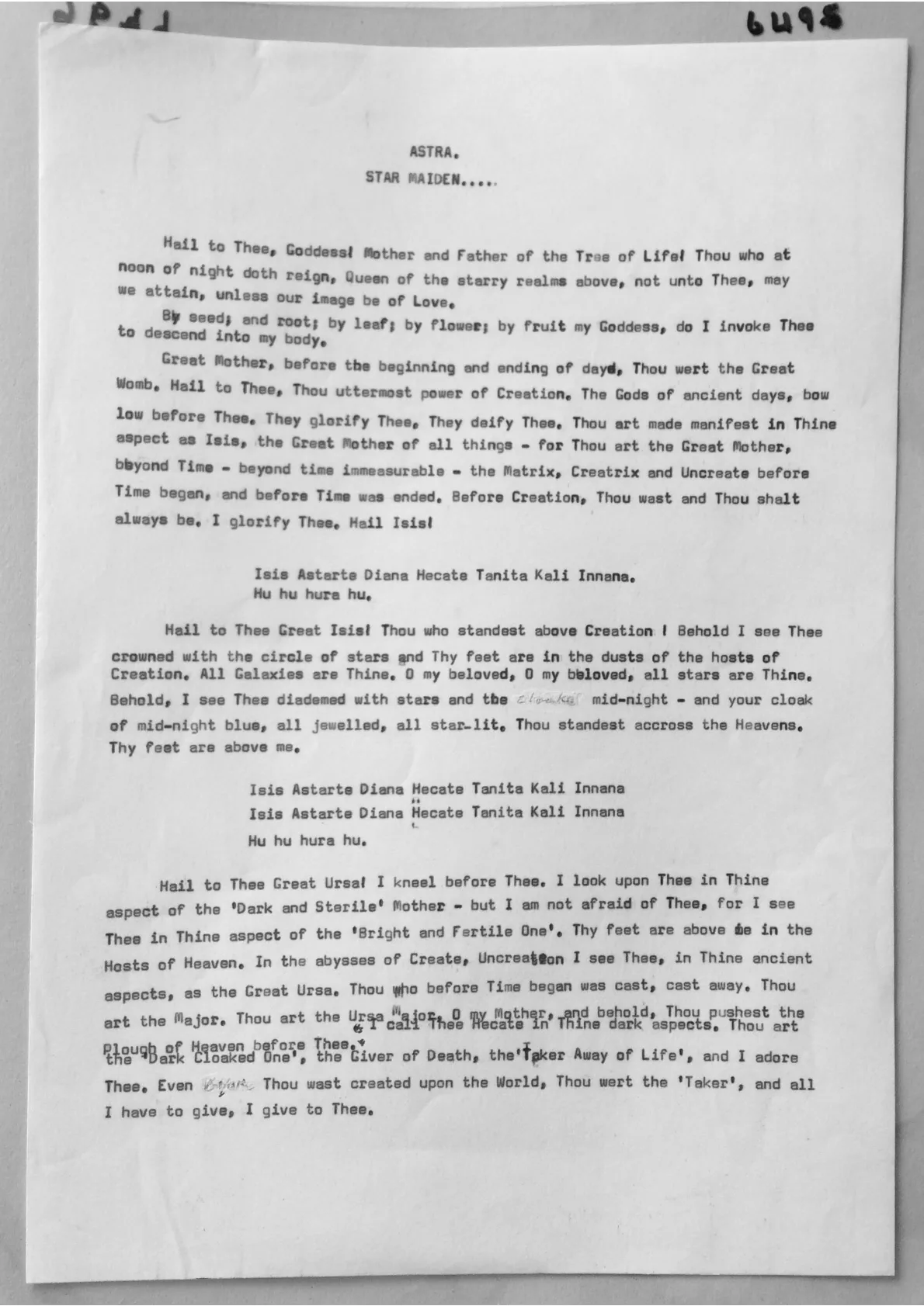 Astra, Star Maiden. A transcript.