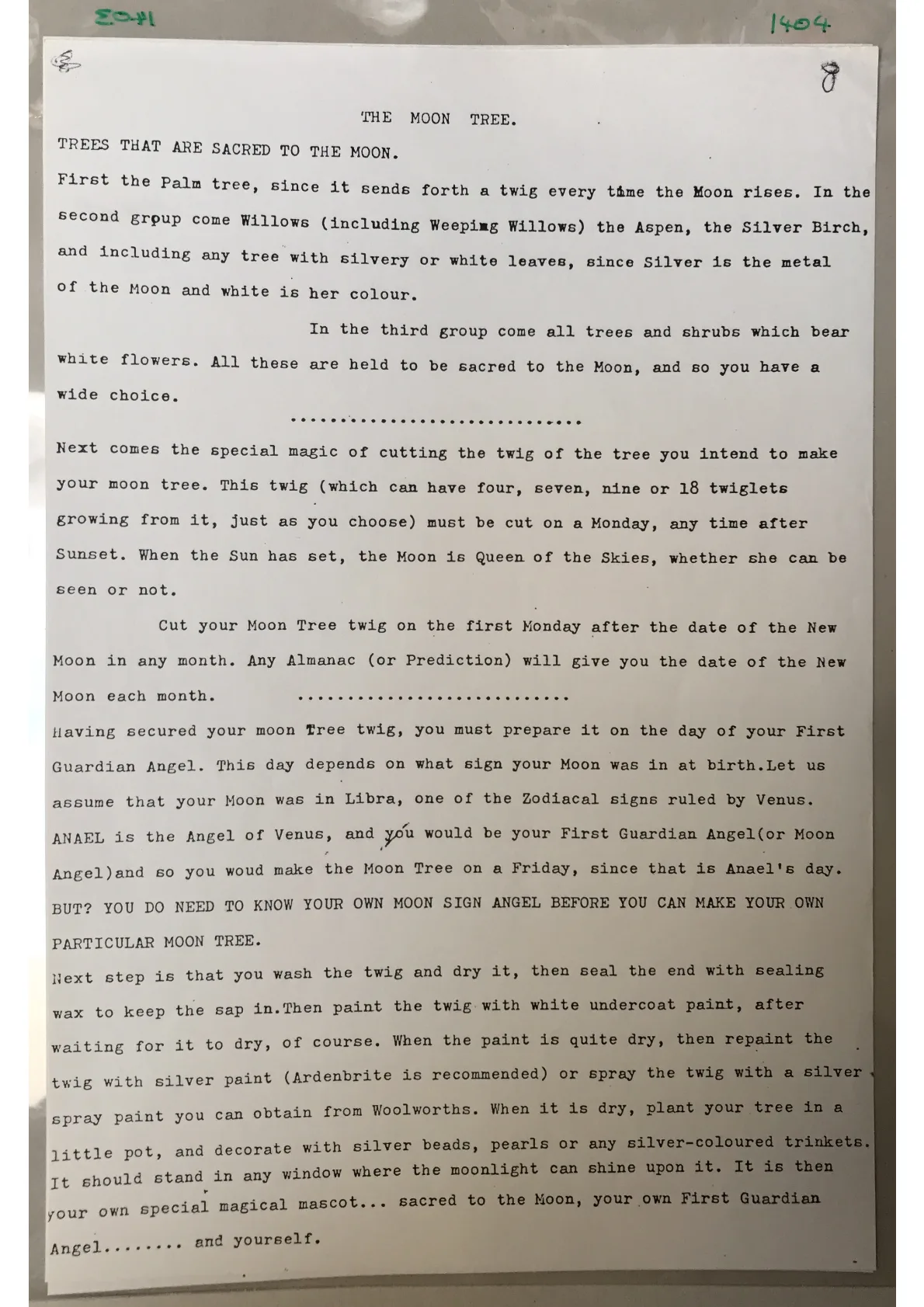 Anonymous, "The Moon Tree." Page 8 of an undated typescript from a Book of Shadows