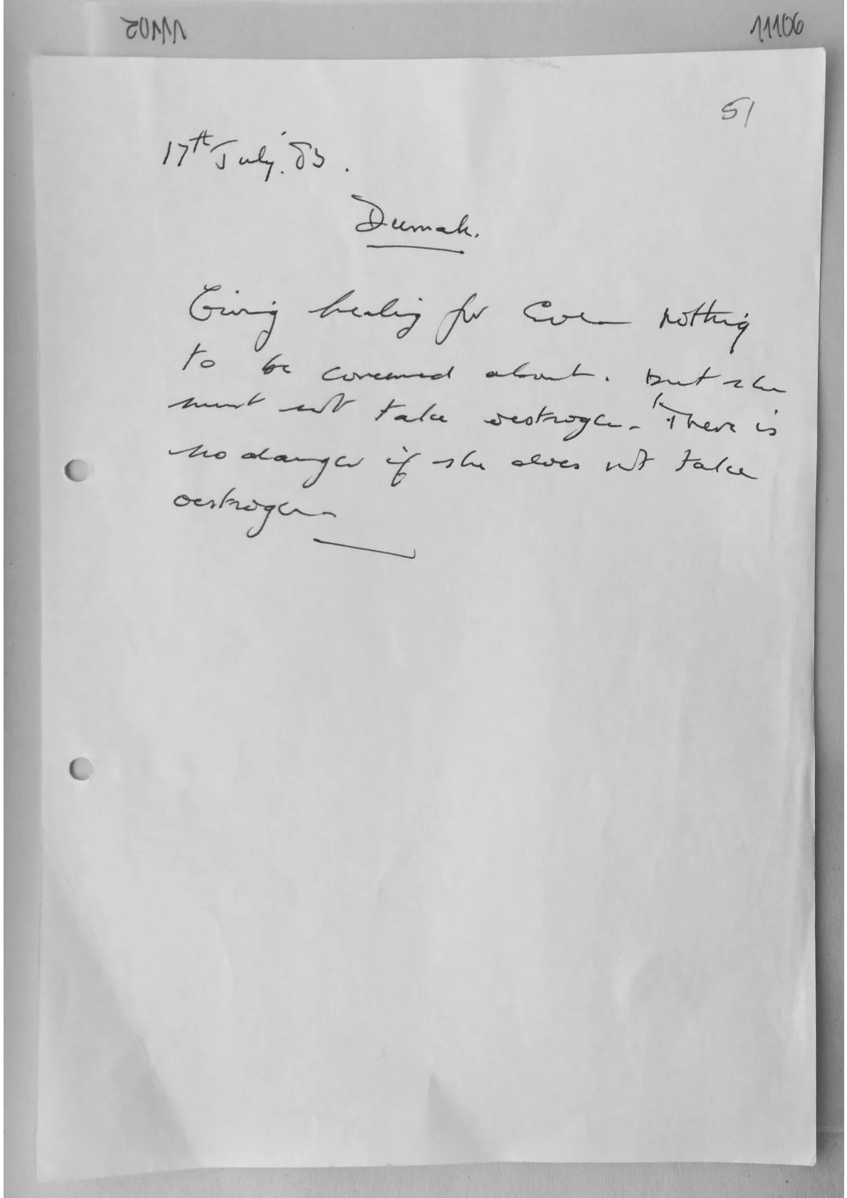 Handwritten paragraph - 'Dumak', document 11106