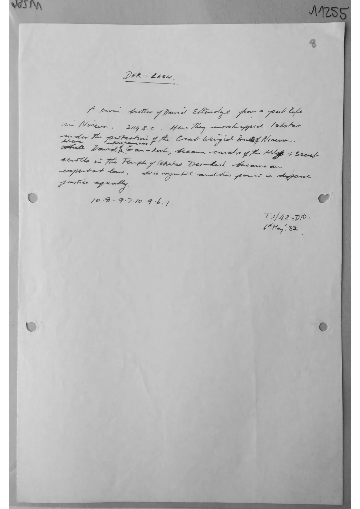 Hand written document; "Der-Lesh"