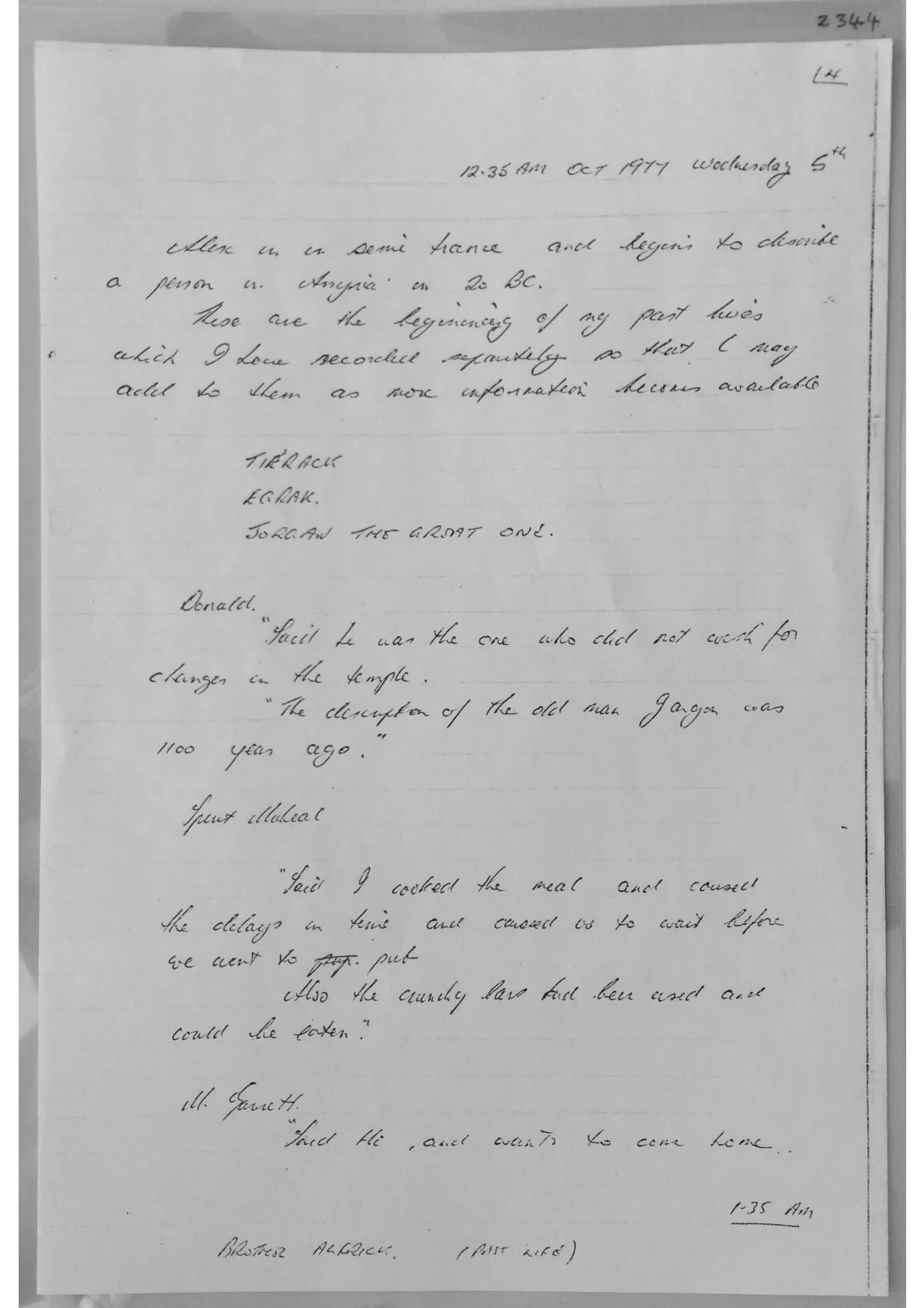Handwritten notes. Document 2344