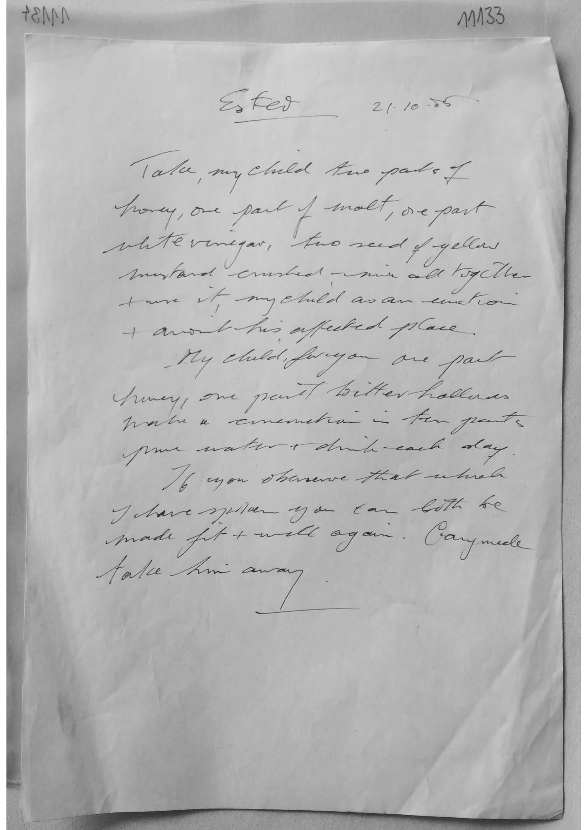 Handwritten note ["Eater"], document 11133