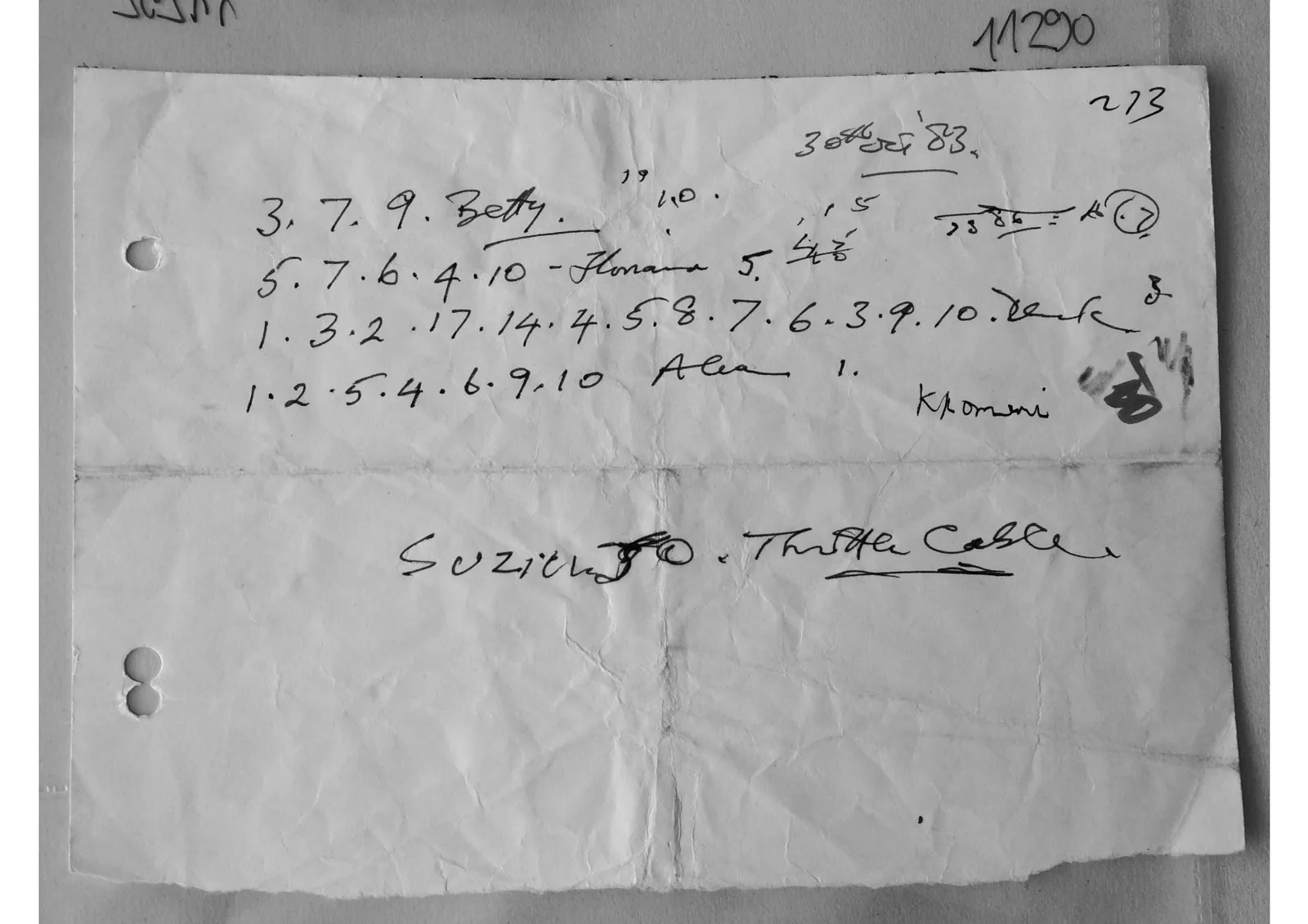 Handwritten notes and numbers, document 11290