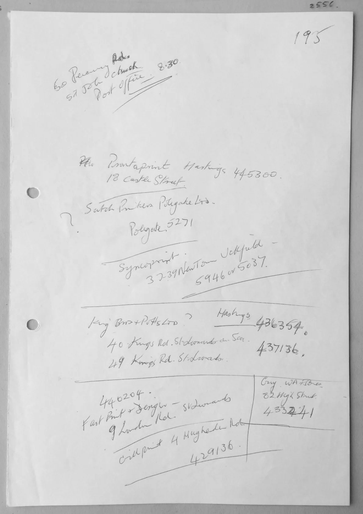 Handwritten notes. Doc 2556