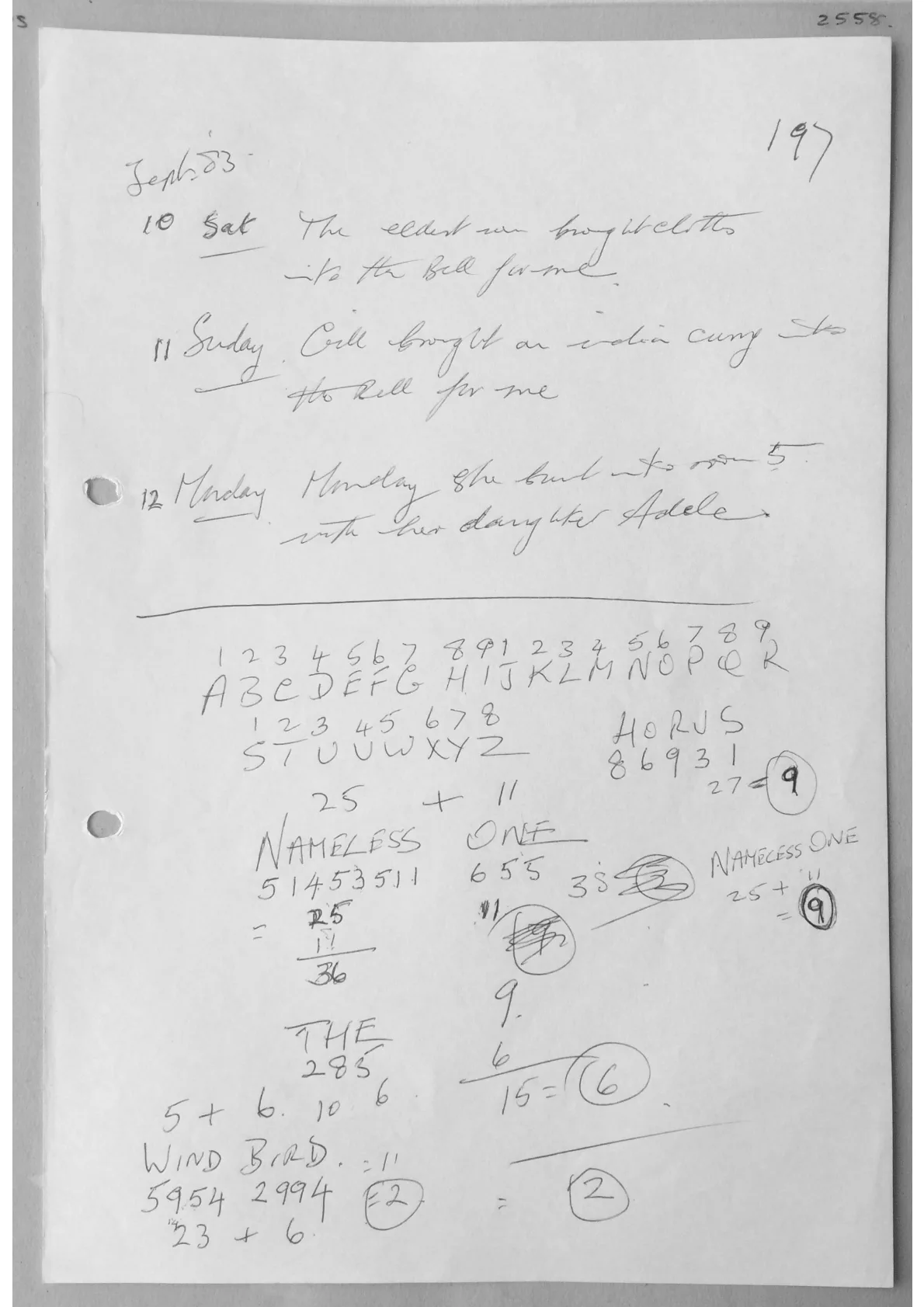 Handwritten notes. Doc 2558