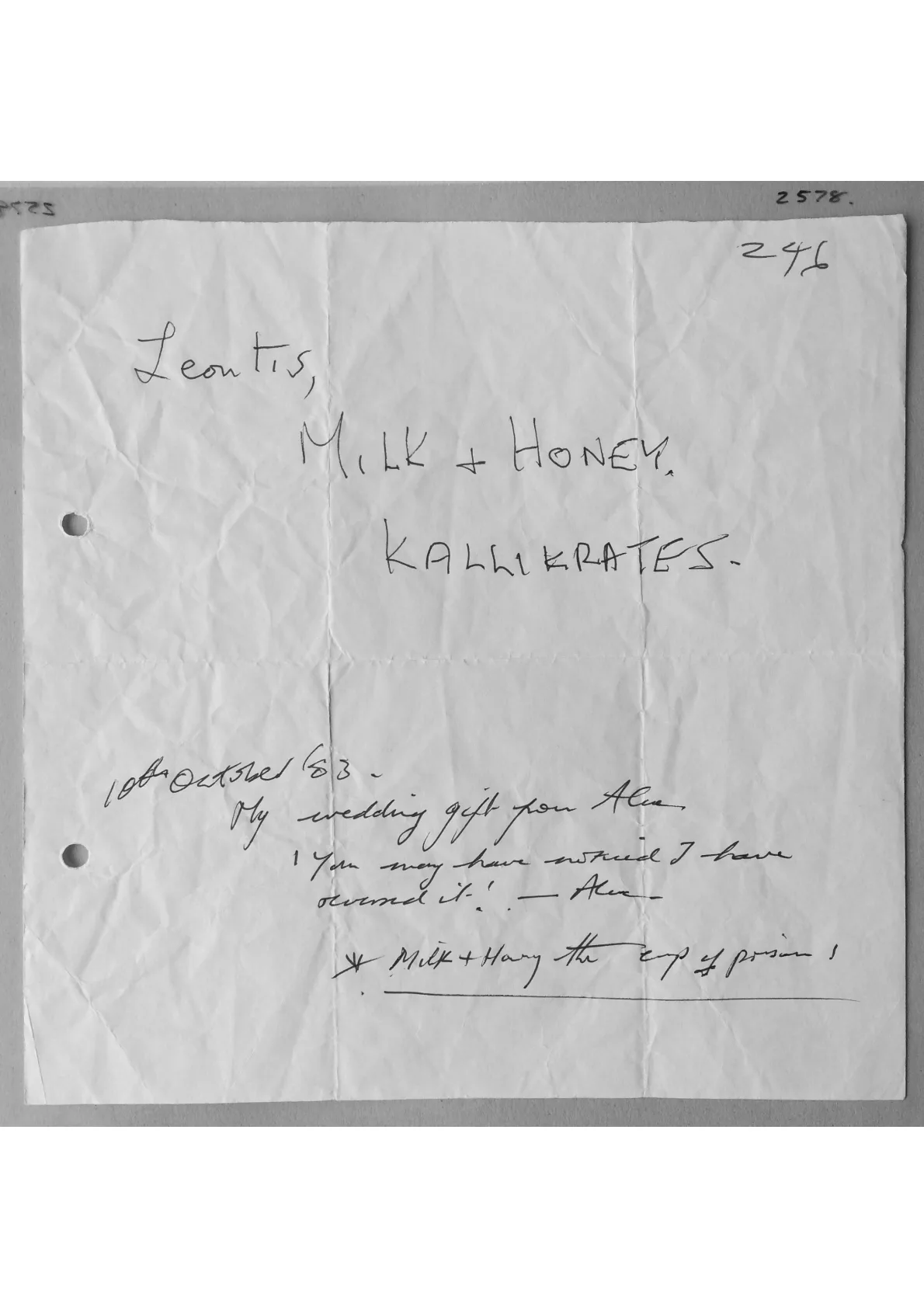 Handwritten notes. Doc 2578