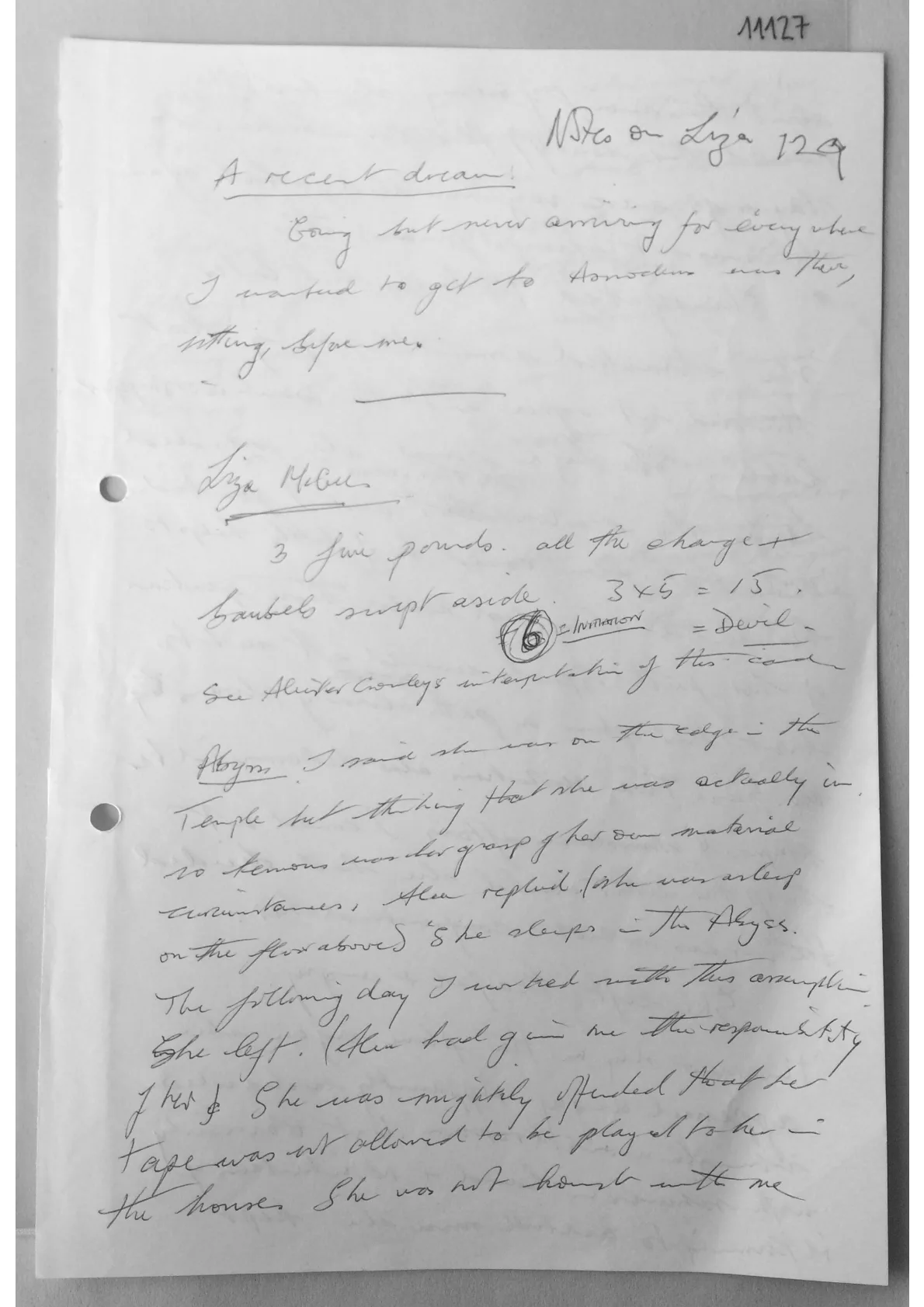 Handwritten notes, document 11127