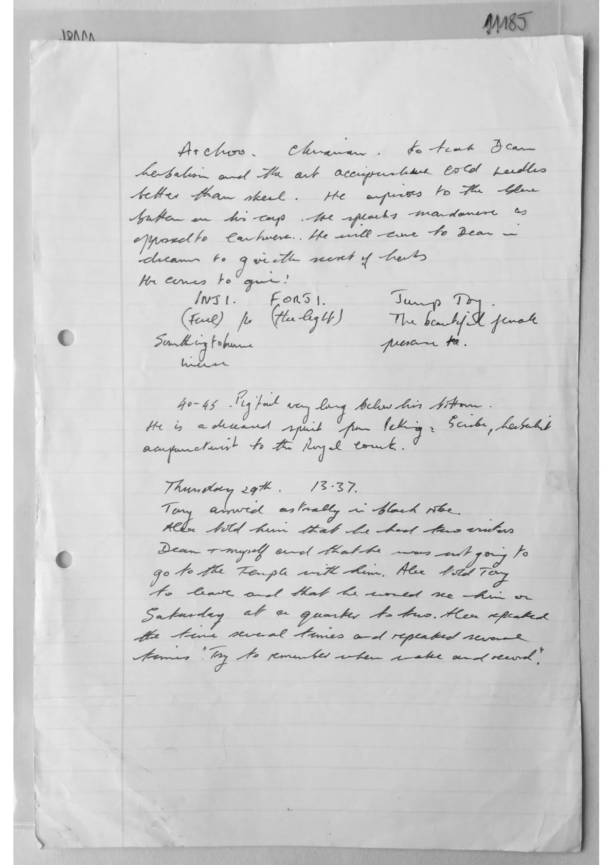 Handwritten notes, document 11185