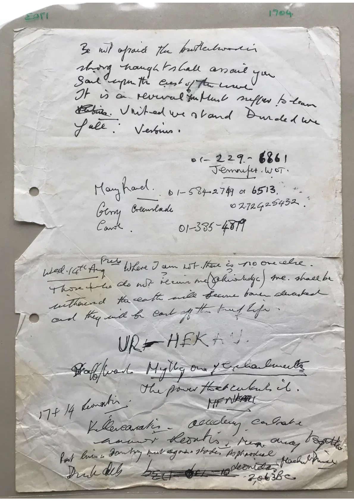 Handwritten notes, Document 1704