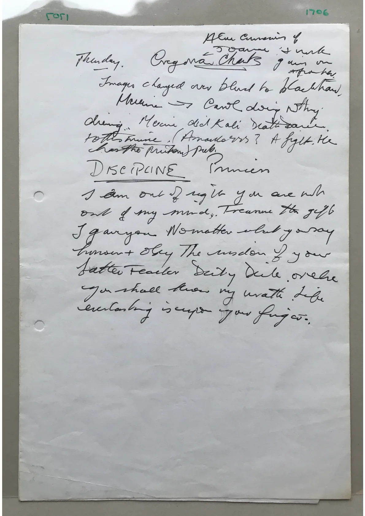 Handwritten notes, Document 1706