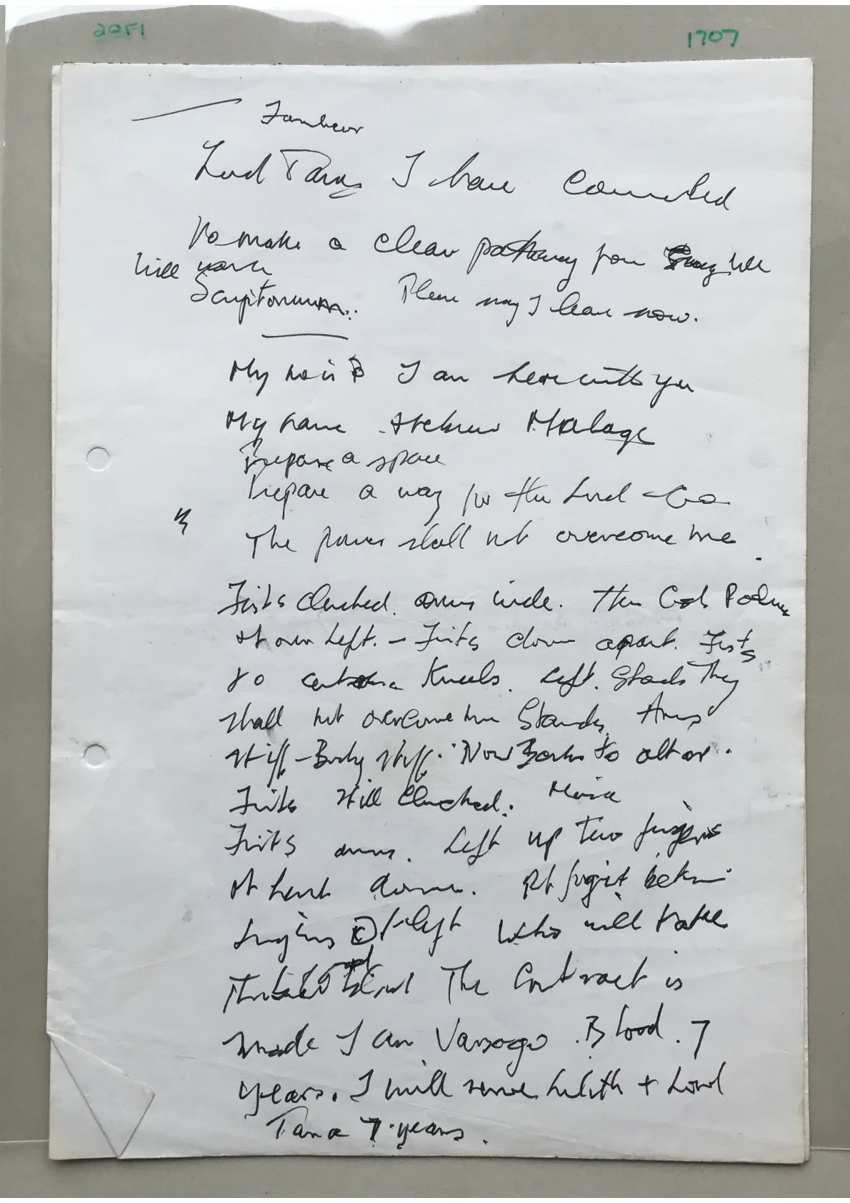 Notes from Alex Sanders’ trance visions." Manuscript. 1982-1985?
