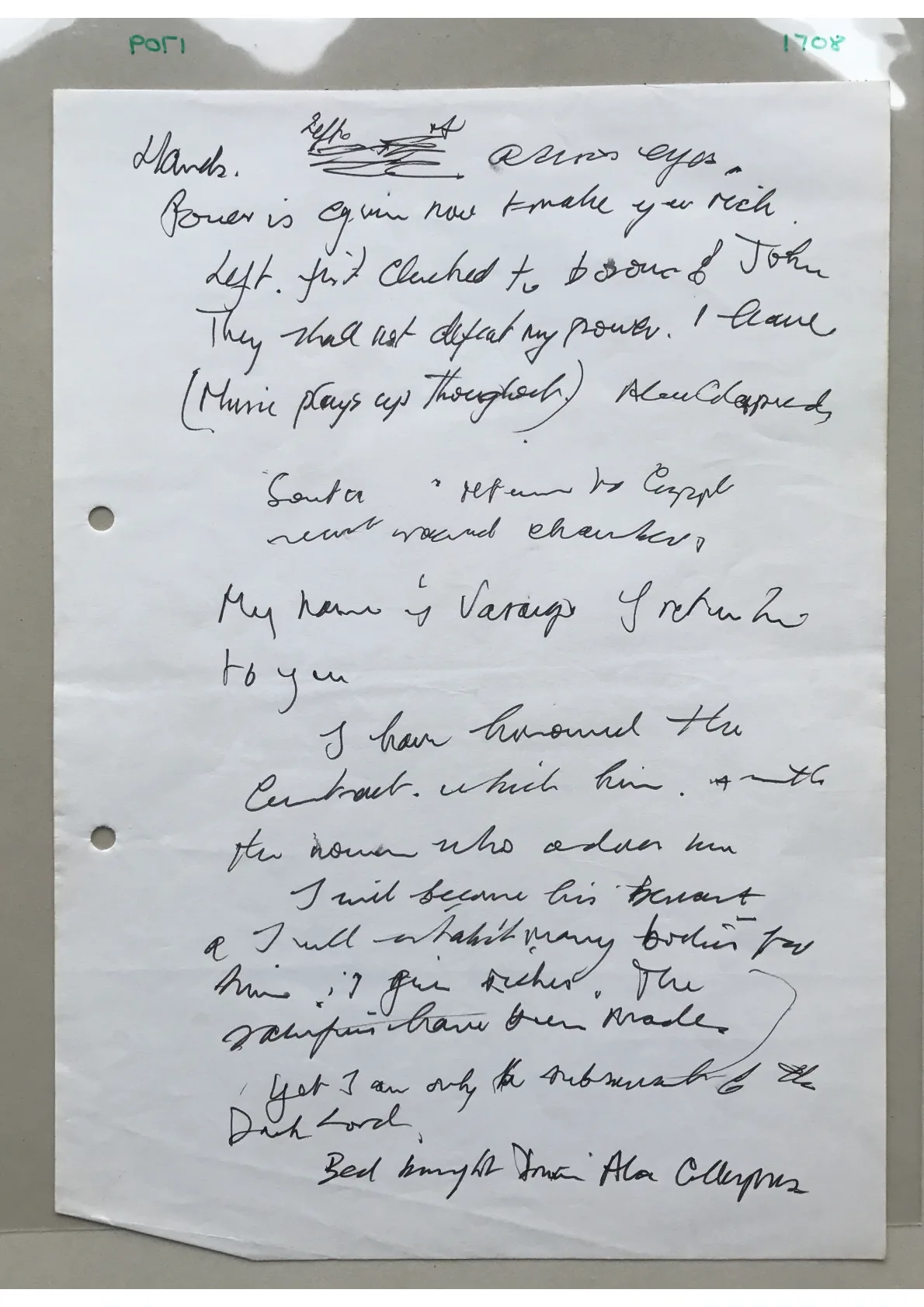 Handwritten notes, Document 1708