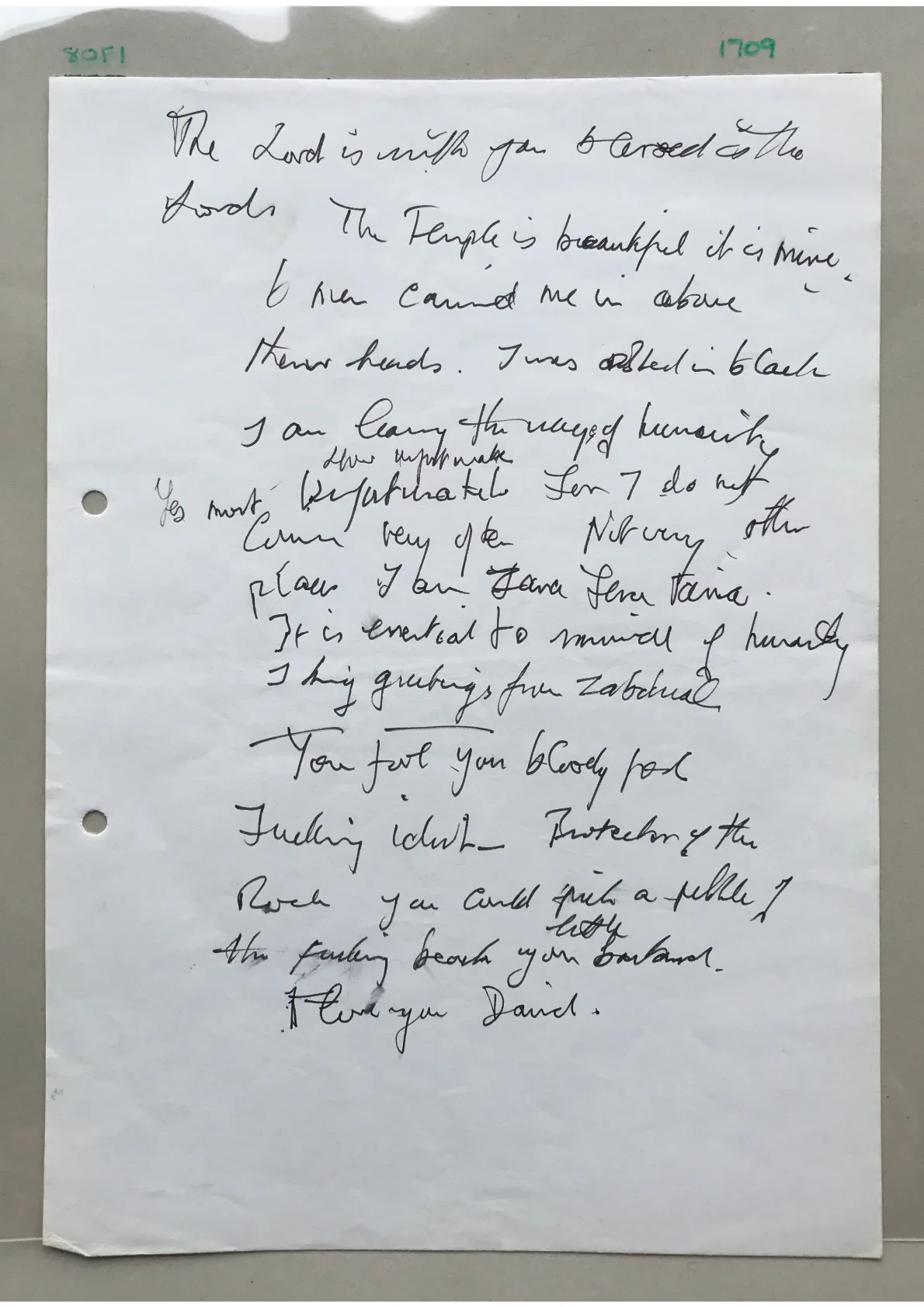 Handwritten notes, Document 1709