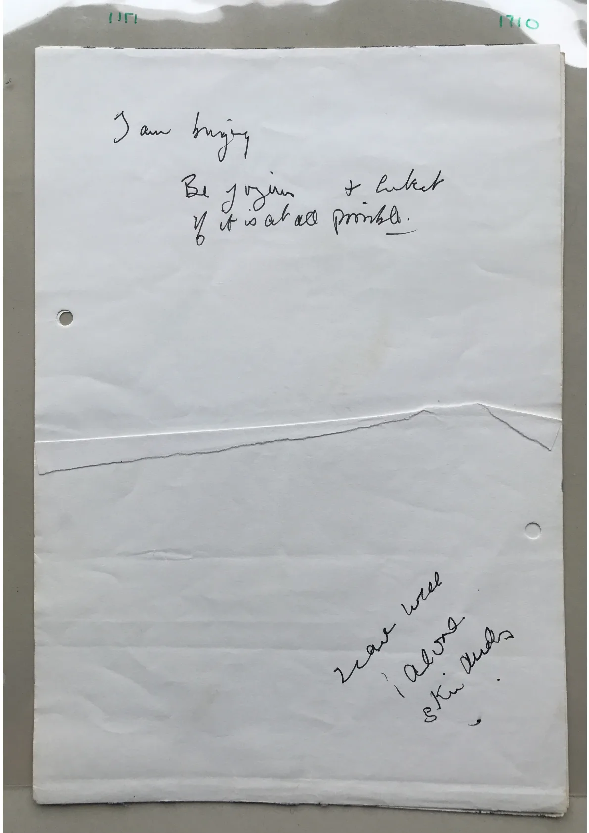 Handwritten notes, Document 1710