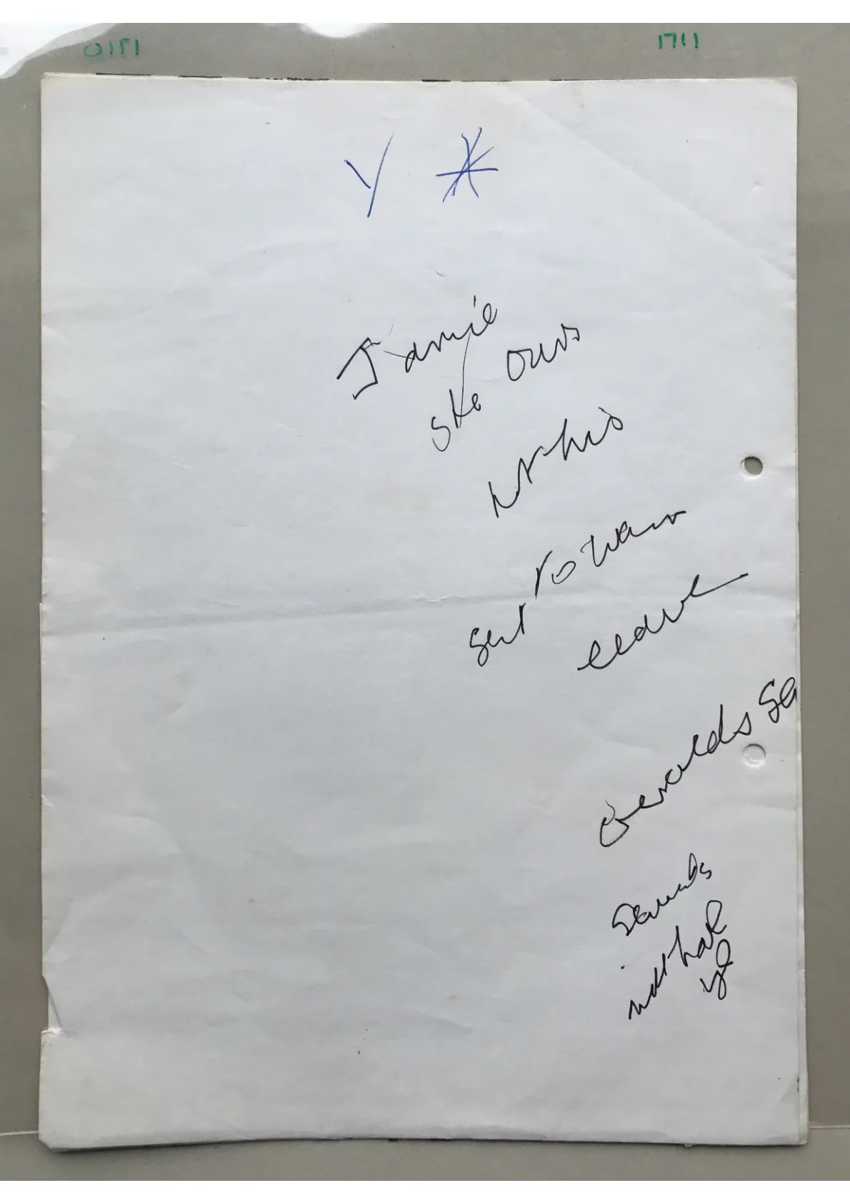 Handwritten notes, Document 1711
