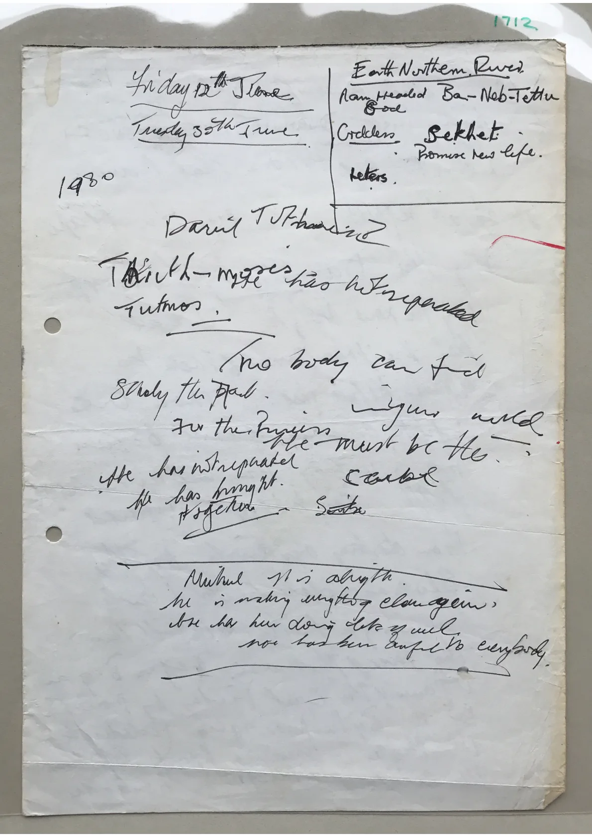 Handwritten notes, Document 1712