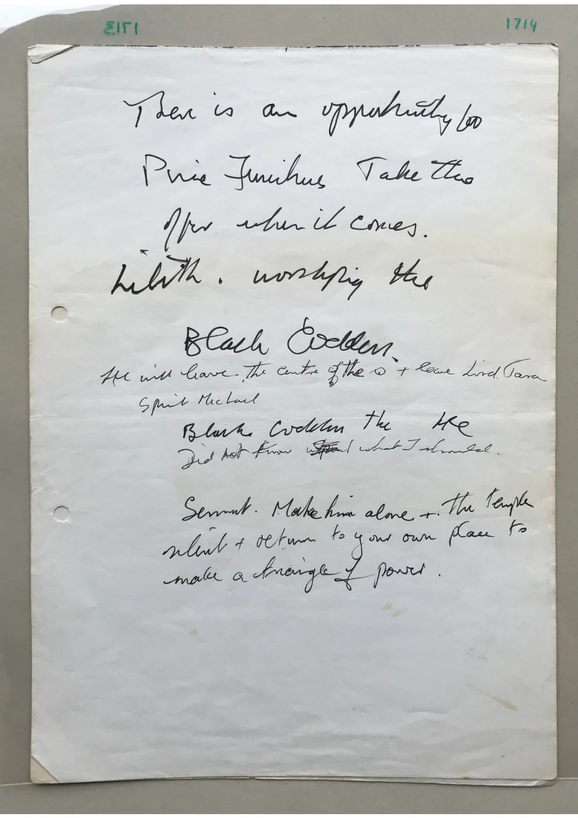 Handwritten notes, Document 1715