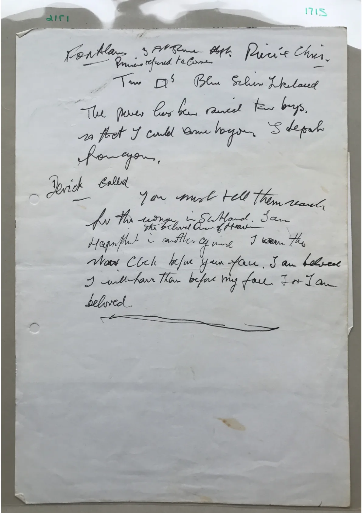 Handwritten notes, Document 1715