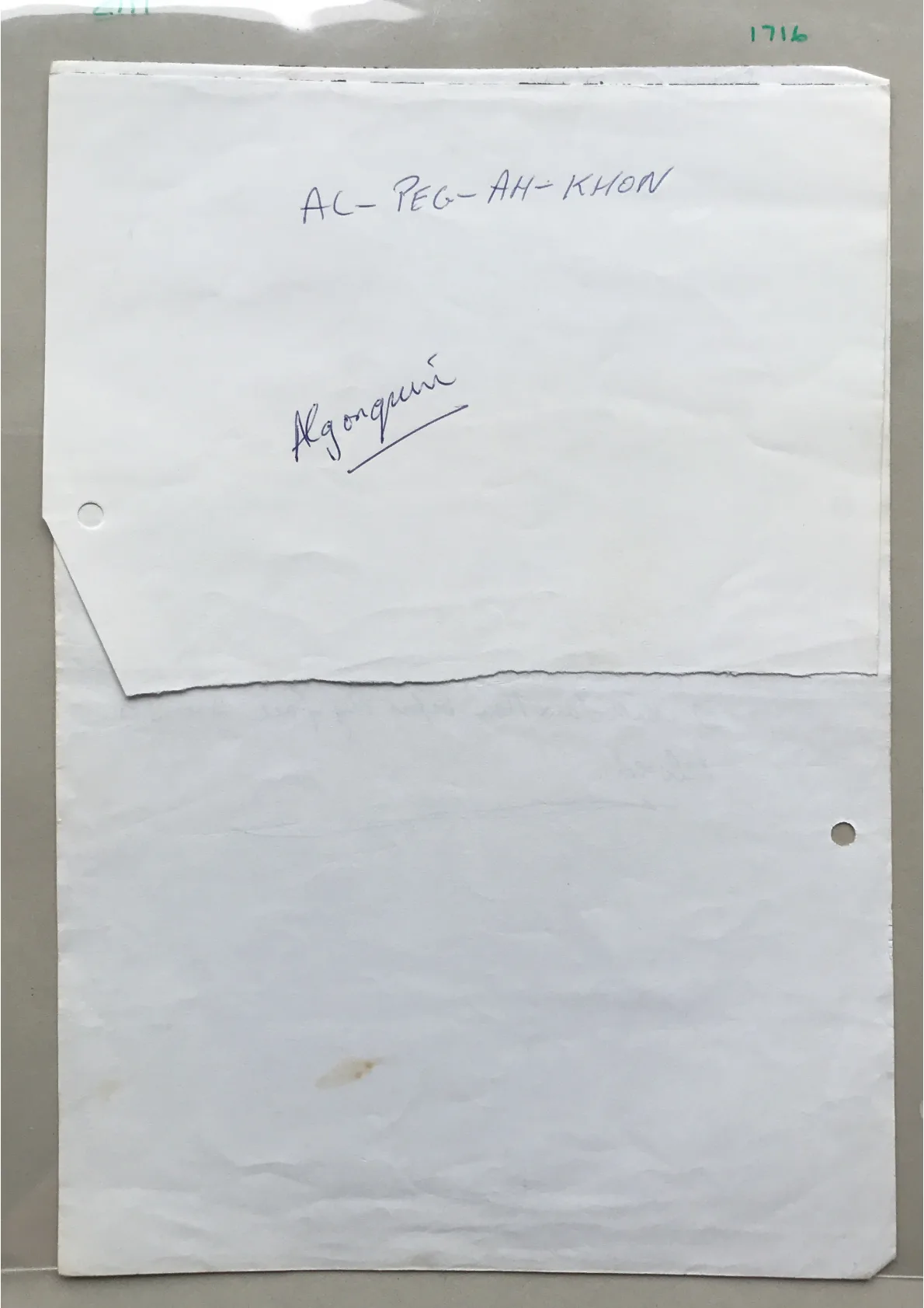 Handwritten notes, Document 1716