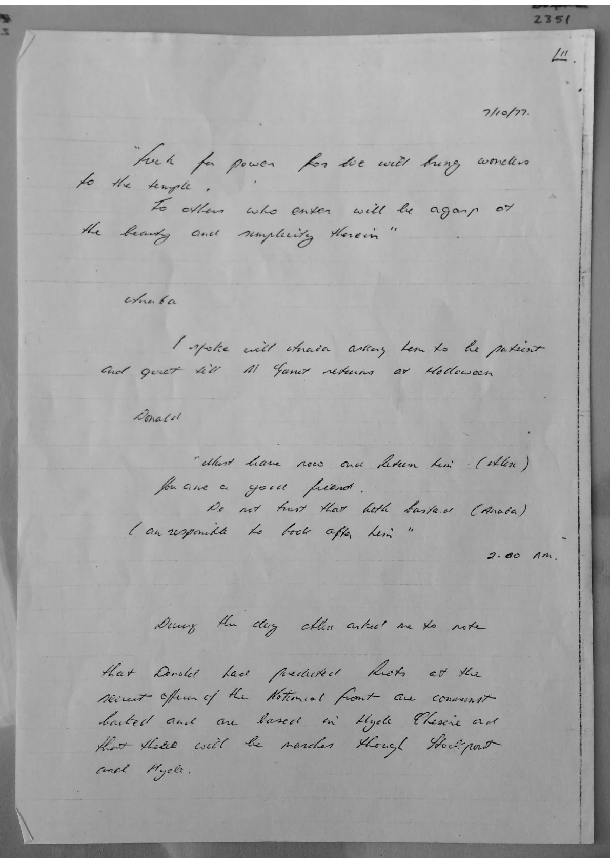 Handwritten notes. Document 2351
