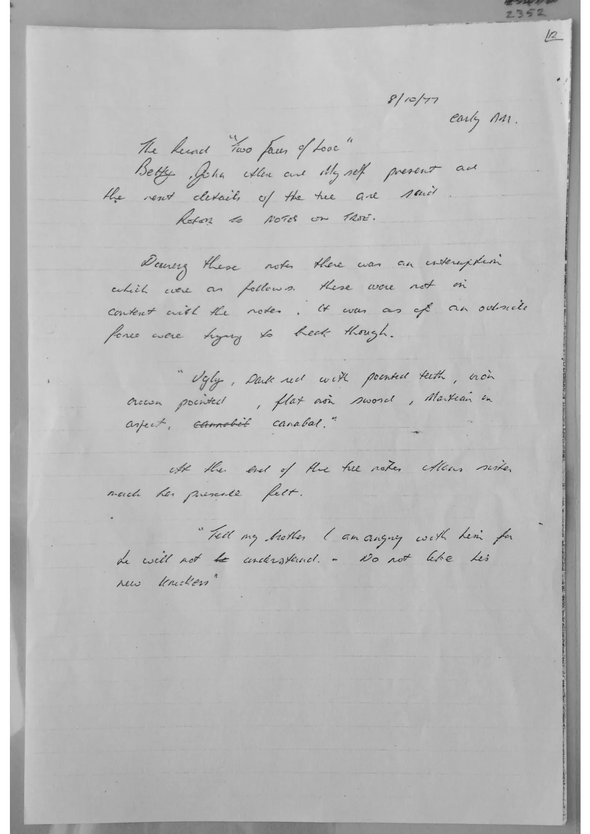 Handwritten notes. Document 2352