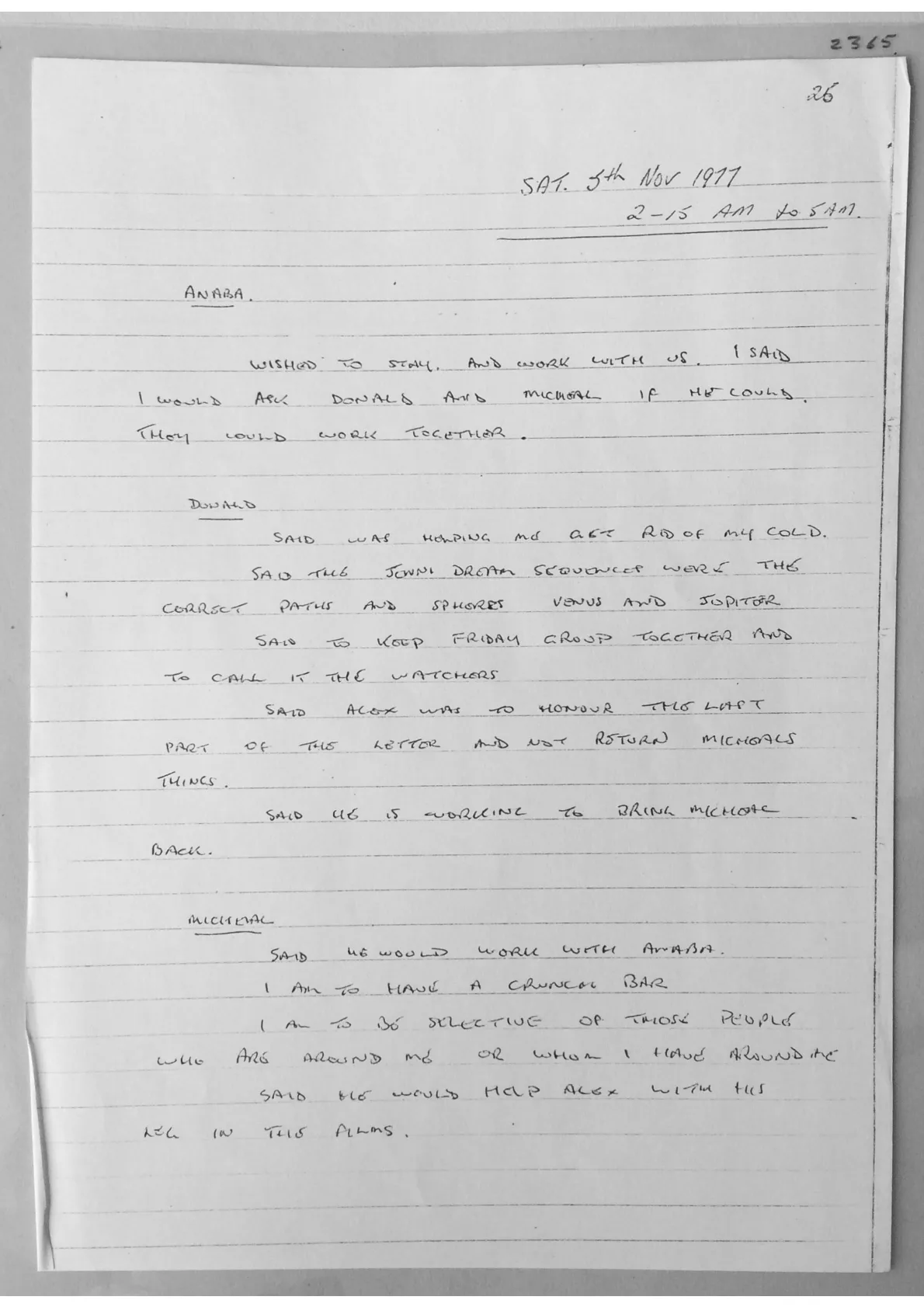 Handwritten notes. Document 2365