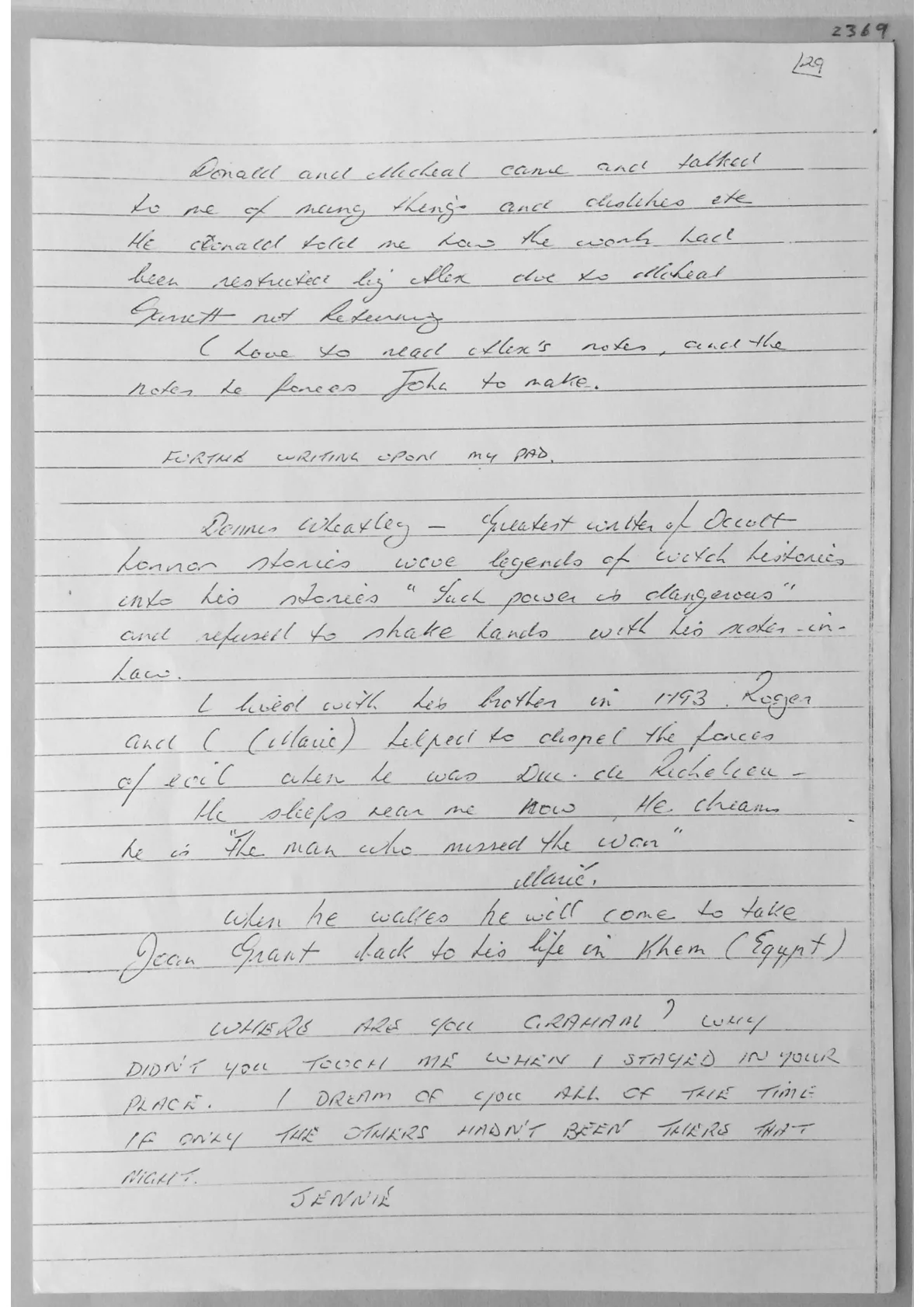 Handwritten notes. Document 2369