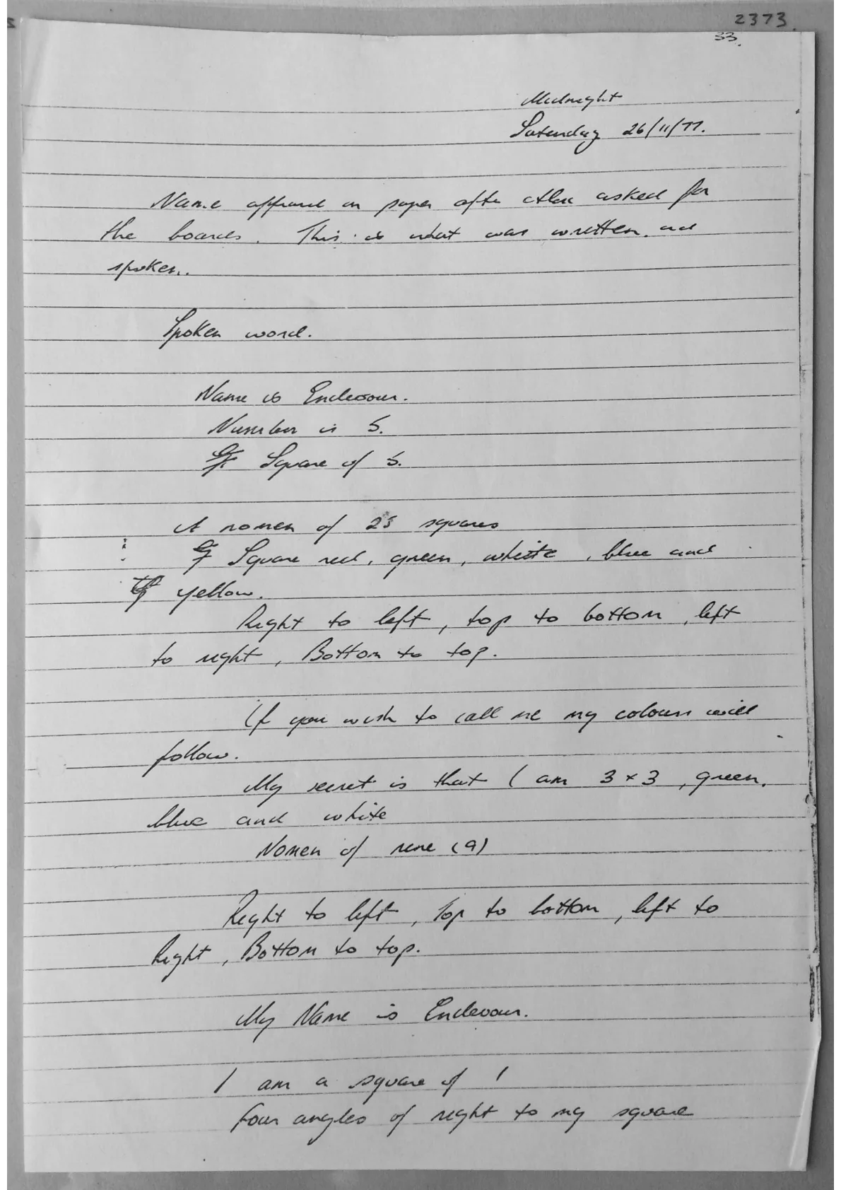 Handwritten notes. Document 2373