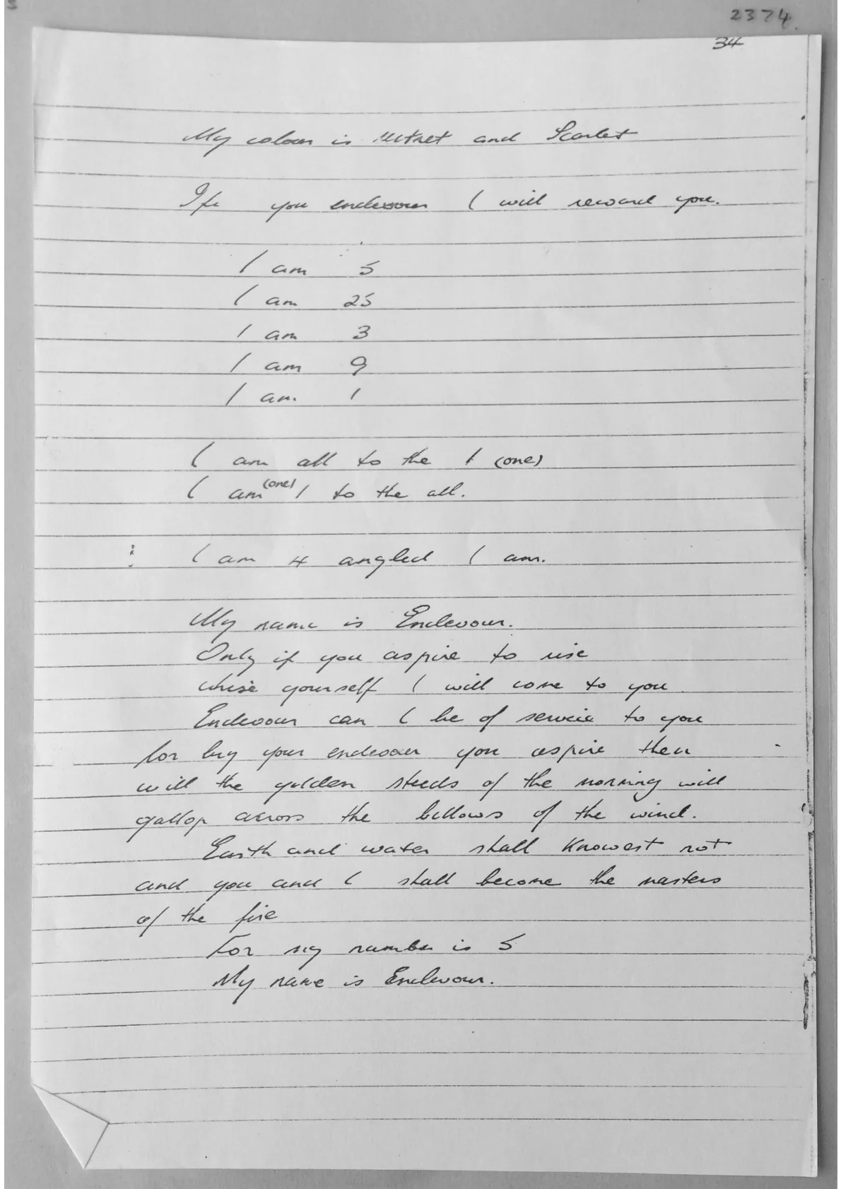 Handwritten notes. Document 2374