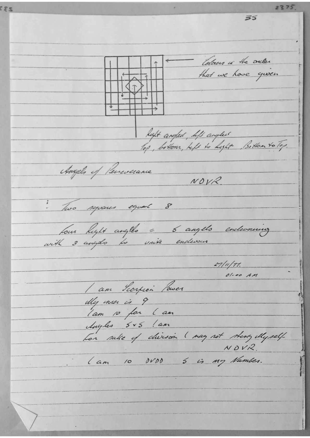 Handwritten notes. Document 2375