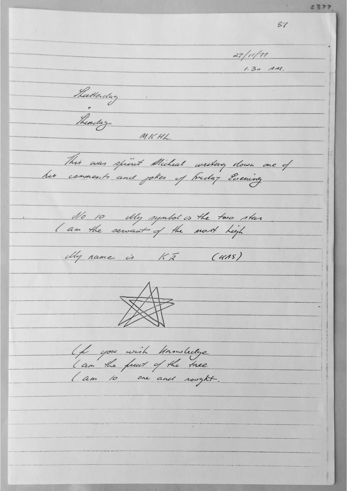 Handwritten notes. Document 2377