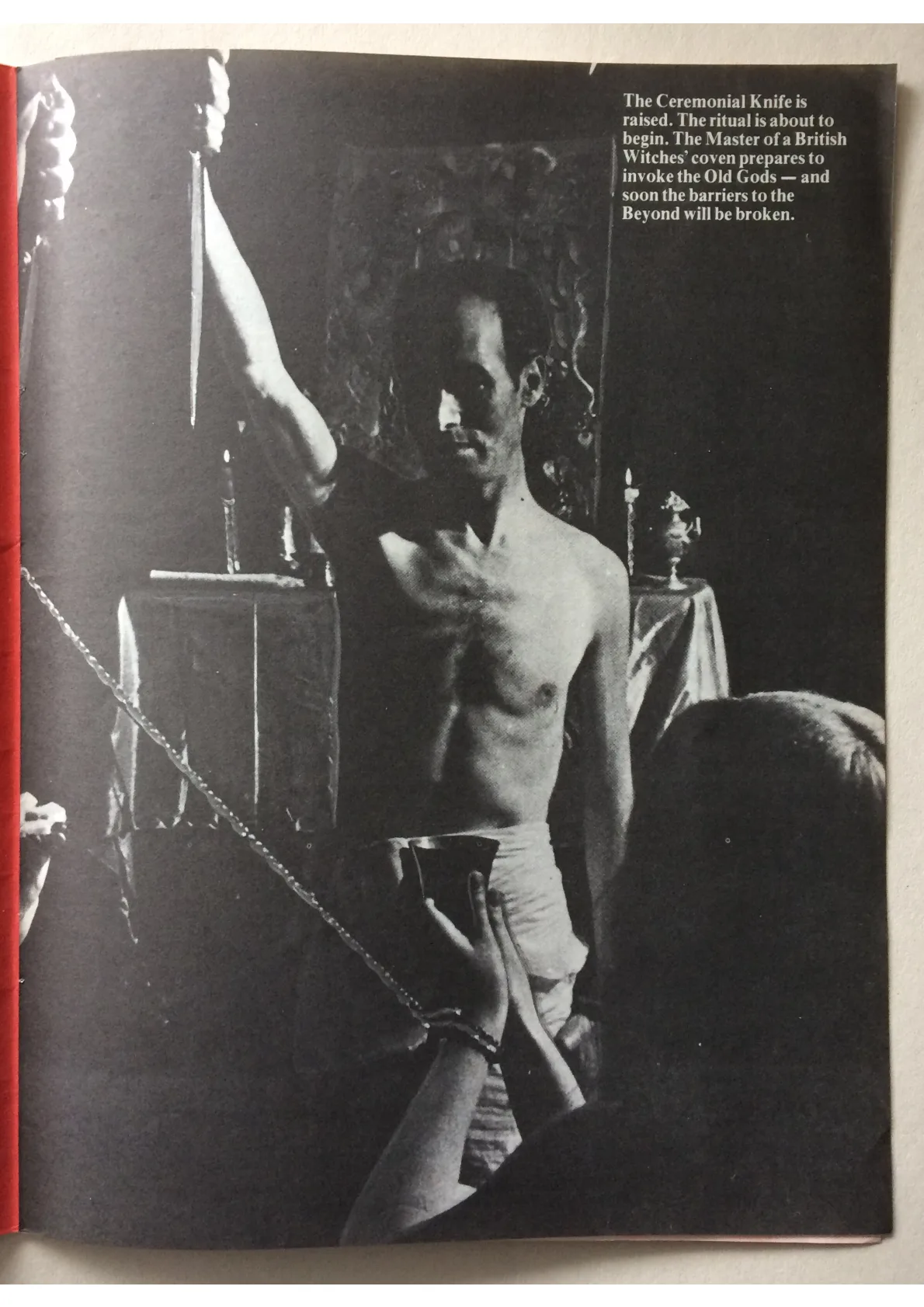 Image from Witchcraft Cabaret with Alex Sanders holding Athame