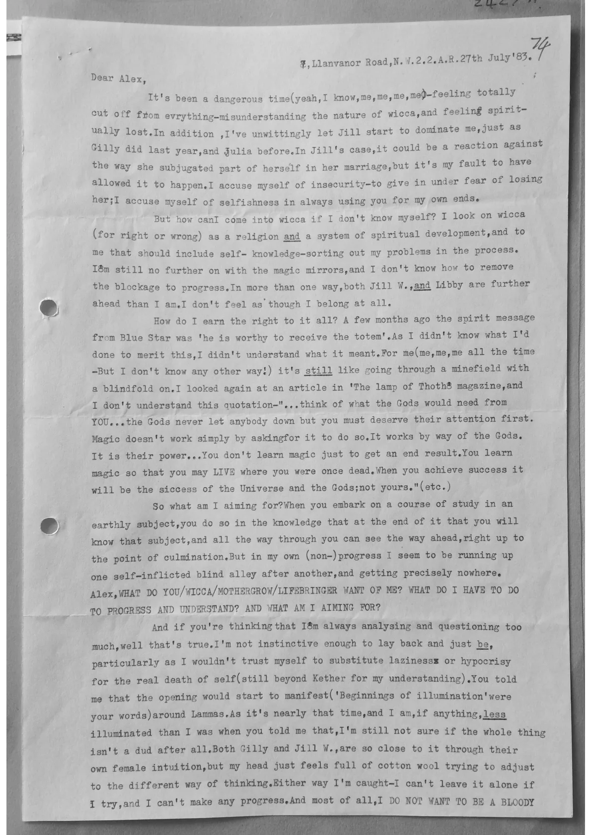 Letter to Alex from David Etheridge, document 2427 a/b