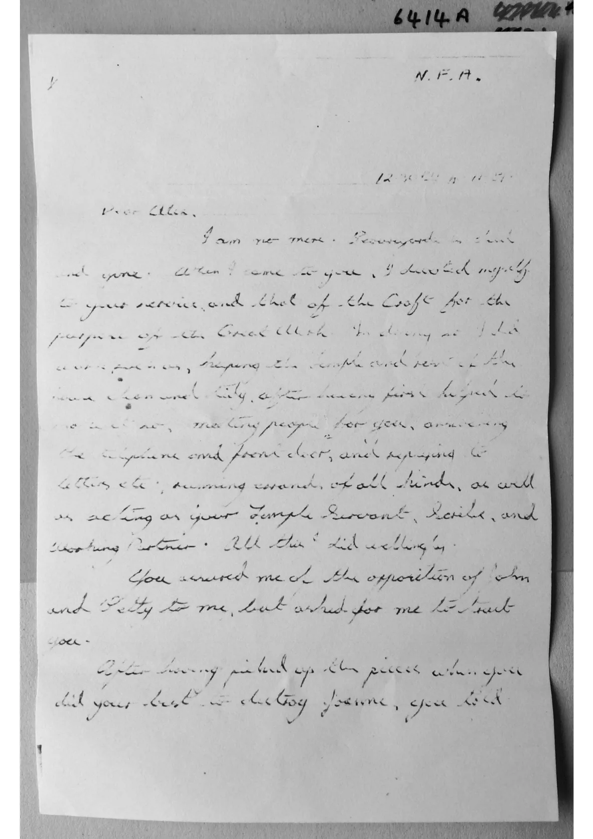 Letter to Alex from Thor Beauregarde. Doc 6414a-f