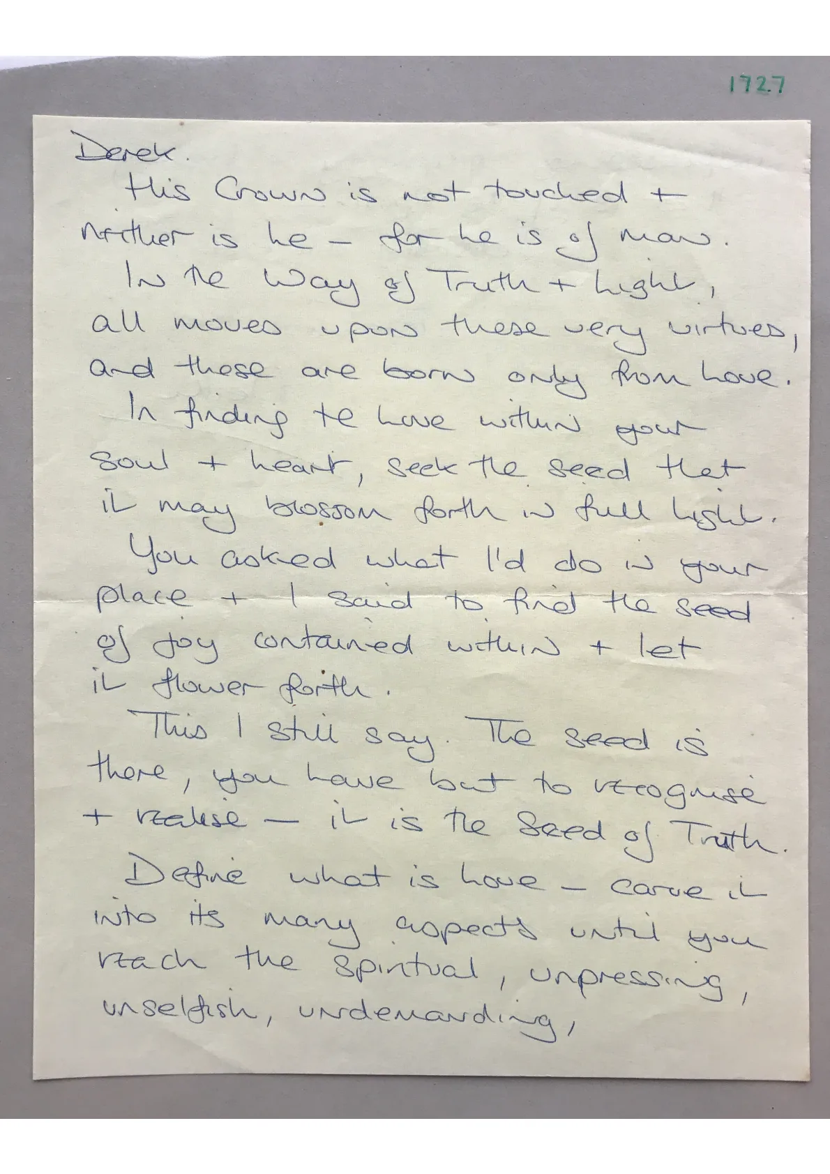 Letter to Derek Taylor from [Unknown] Document 1727