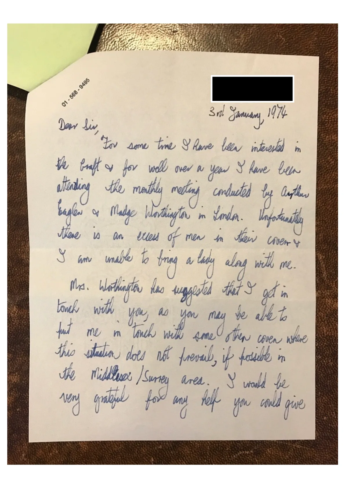 Letter to John Score 'M' from K.D. McBride