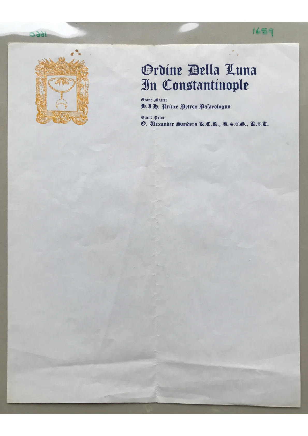 Ordine Della Luna blank letterhead, 1975