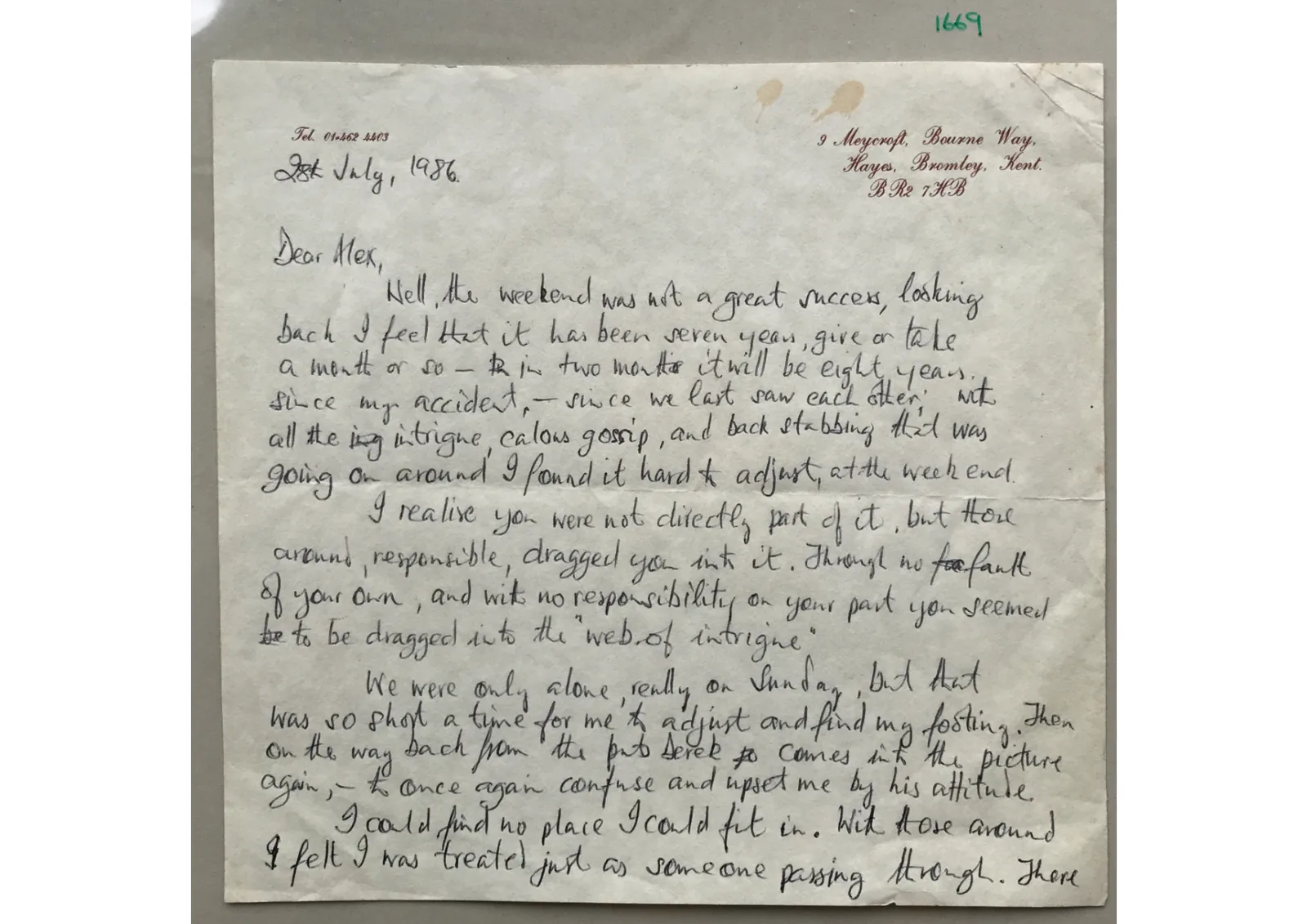 Page 1 of ? letter to Alex Sanders from [unknown sender] Doc - 1699