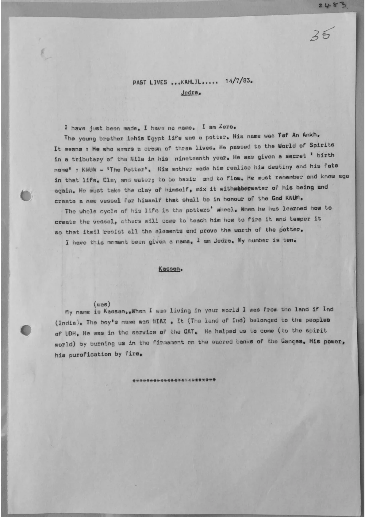 Trance notes - Past Lives...Khalil..., document 2483