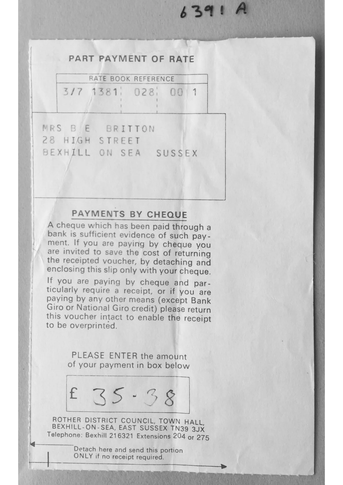 Payment Receipt. Document 6391a-b