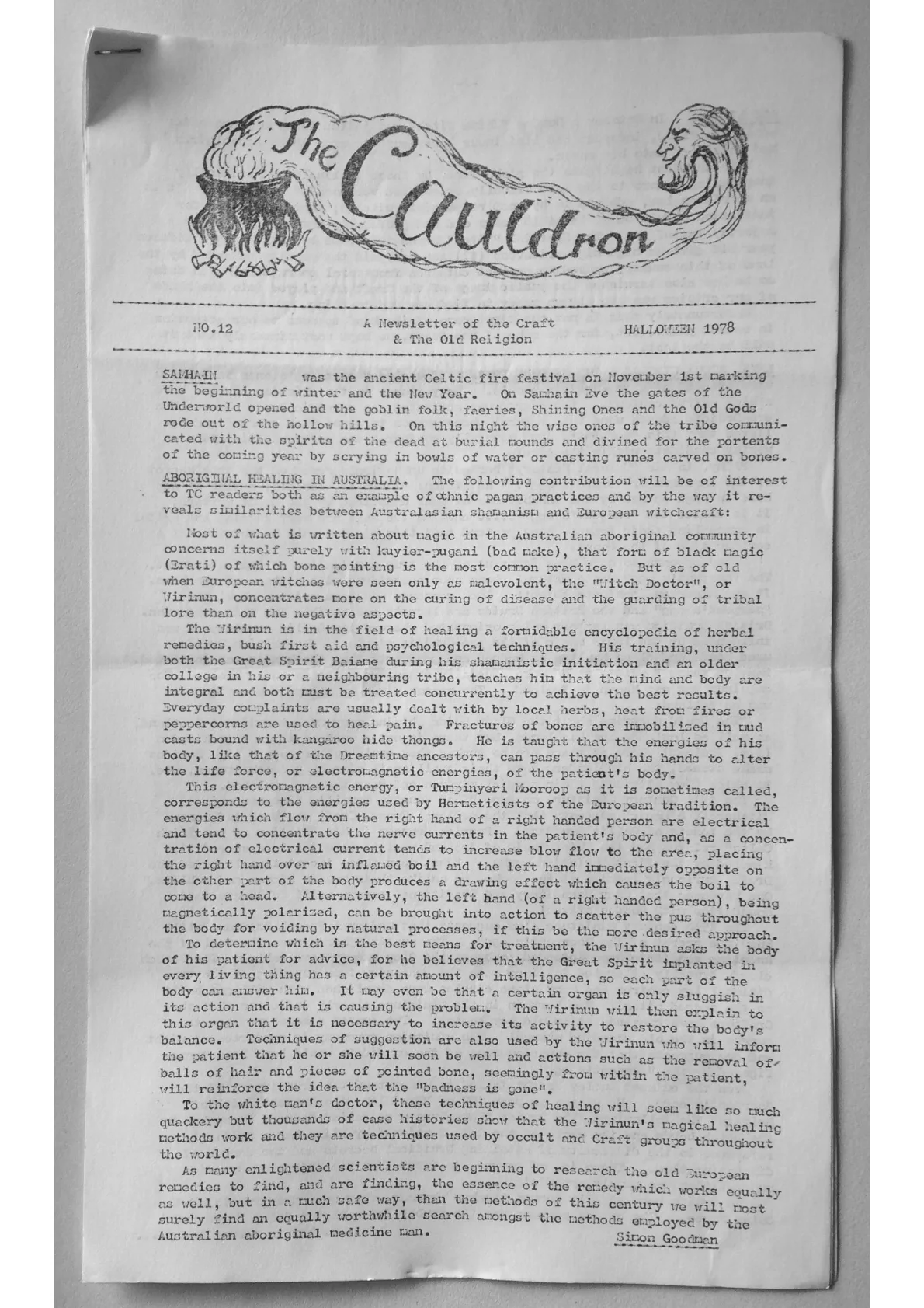 The Cauldron No.12 - A newsletter of the Craft & The Old Religion