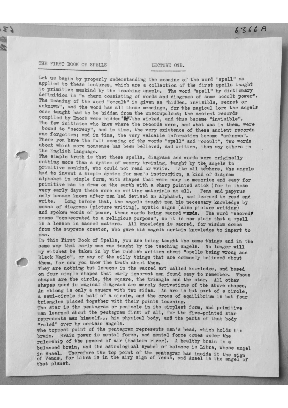 The First Book of Spells - Lecture One, document 6366 a/f