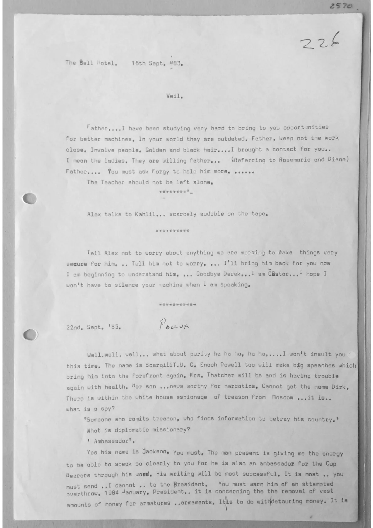 Trance notes with various spirits. Document 2570